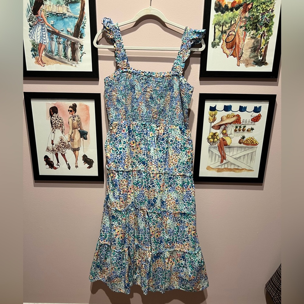 J. Crew Floral Blue and Green Dress